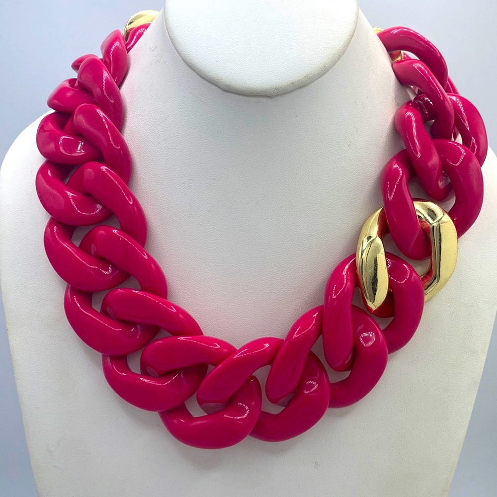 Zenzii Pink Gold Resin Chain Statement Necklace Designer